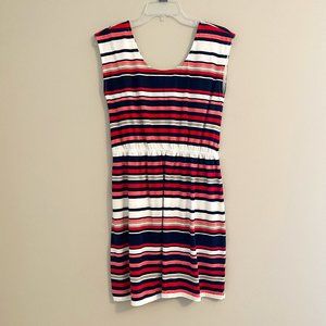 Pink Rose Red, Navy & White Striped Mini Dress